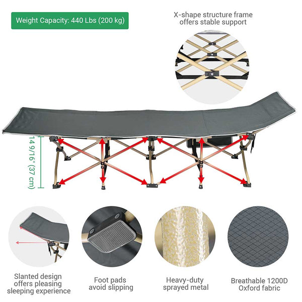 Folding Camping Cot 75x27x14 in 300LBS Capacity