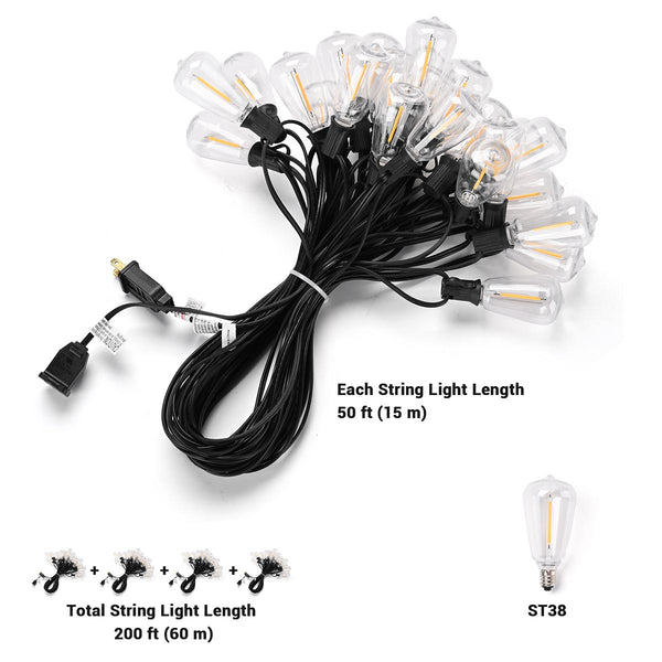 200ft String Lights for Outdoor 100Bulbs -4x50ft 110V