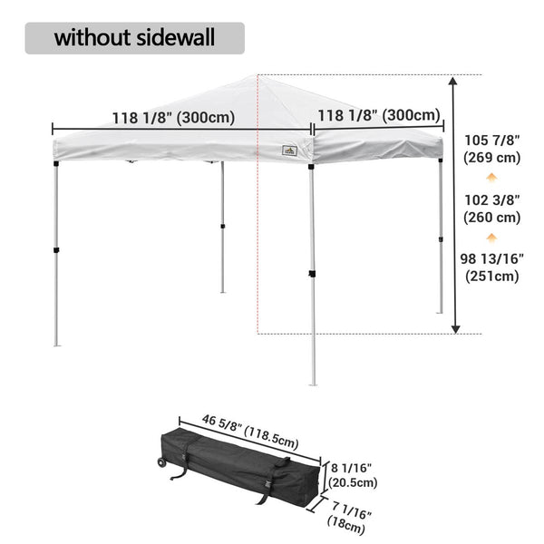 InstaHibit Canopy Tent 10x10 White, Carry Bag, Optional Sidewalls