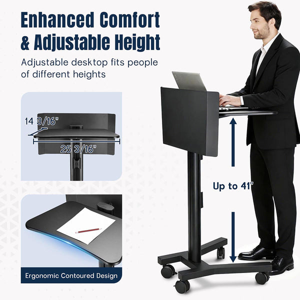 Portable Podium on Wheels Adjustable Lectern Stand