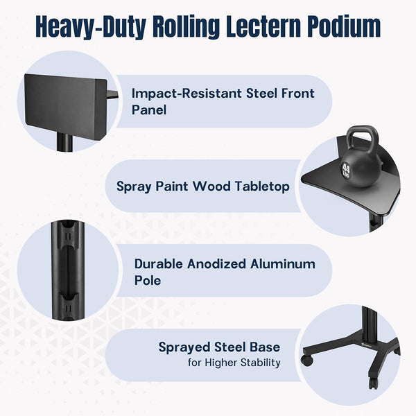 Portable Podium on Wheels Adjustable Lectern Stand